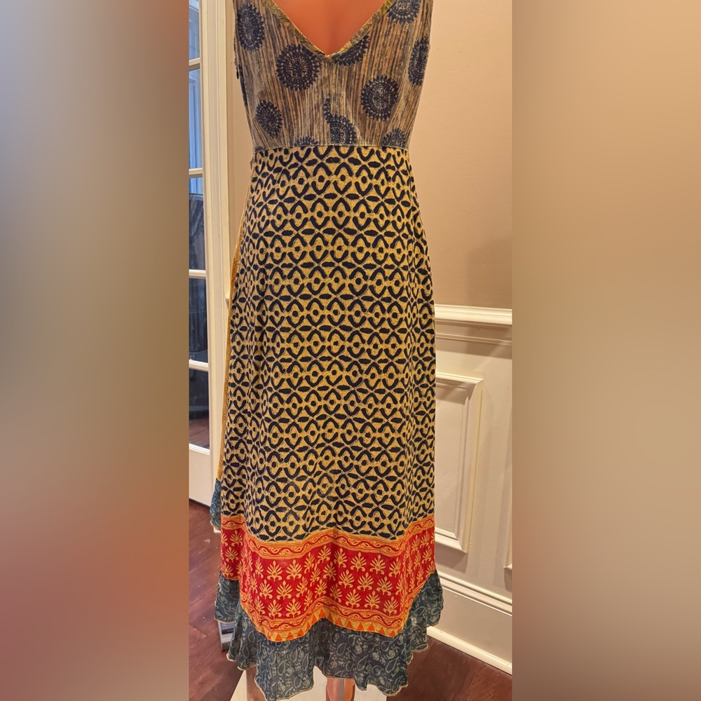 Boho High-Low Yellow and Teal Tiered Sundress - Picture 4 of 10